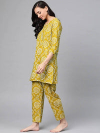 Thumbnail for Anubhutee Green & White Bandhani Printed Cotton Night suit - Distacart