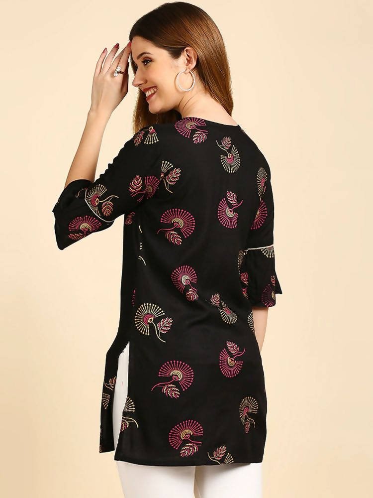 Anubhutee Black & Golden Printed Straight Kurti - Distacart