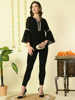 Thumbnail for Myshka Women's Black Embroidered Party Fusion Top - Distacart