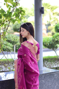 Thumbnail for Aastha Fashion Wine Thread Woven Cotton Silk Saree with Blouse - Distacart