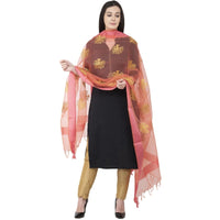 Thumbnail for A R SILK TISSUE ZARI Embroidery Golden Zari Embroidery PEACH Color Dupatta or Chunni