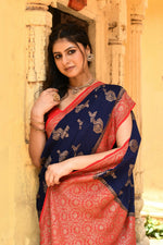 Thumbnail for Joban Fashion Navy Blue Crepe Chiffon Pure Handloom Banarasi Silk Saree