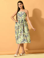 Thumbnail for Myshka Women's Lime Green Fit and Flare Party Dress - Distacart