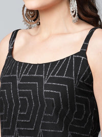 Thumbnail for Ahalyaa Women Black Net Glitter Print Short Kurti With Sharara Dupatta Set - Distacart