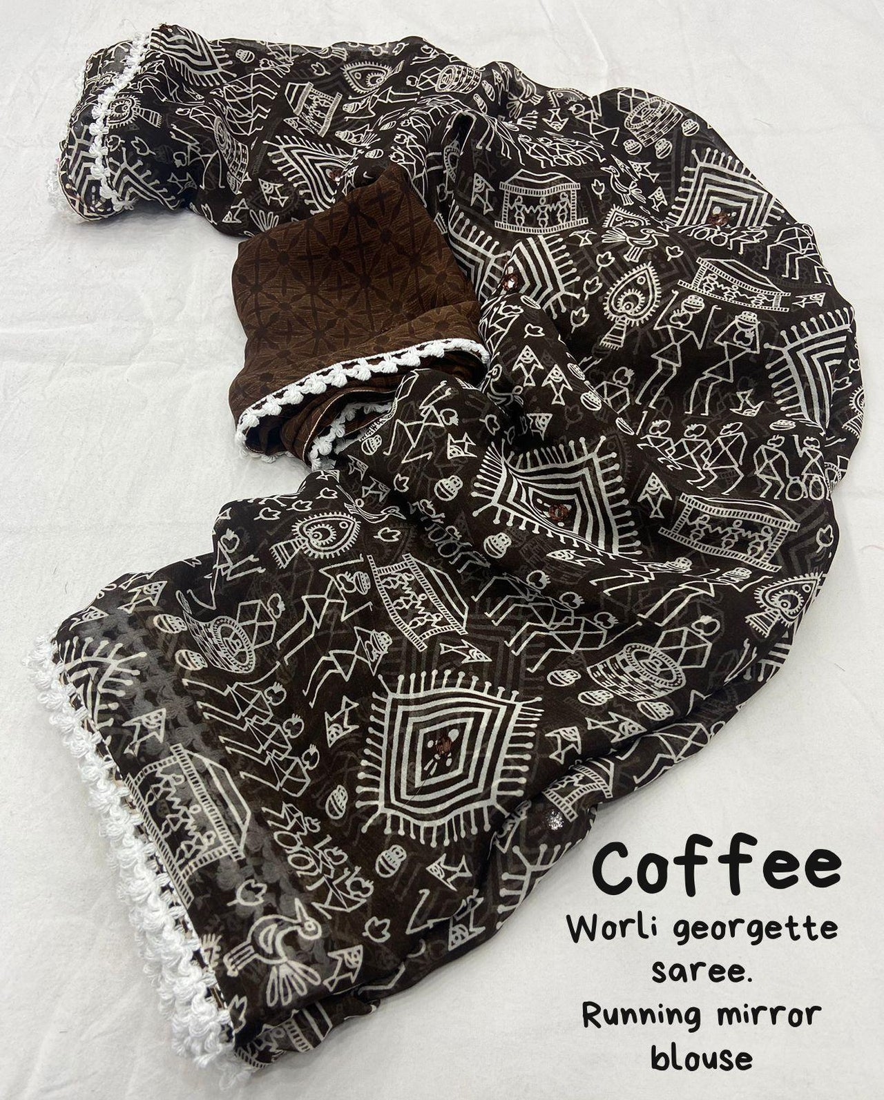 Coffee Poly Georgette Ethnic Motifs Saree with Unstitched Blouse - A2M