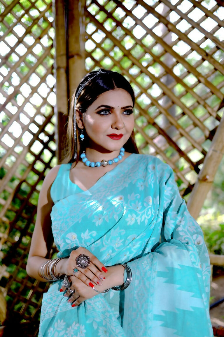Partywear Designer Rama Jamdani contton Fancy Saree - Starwalk - Distacart