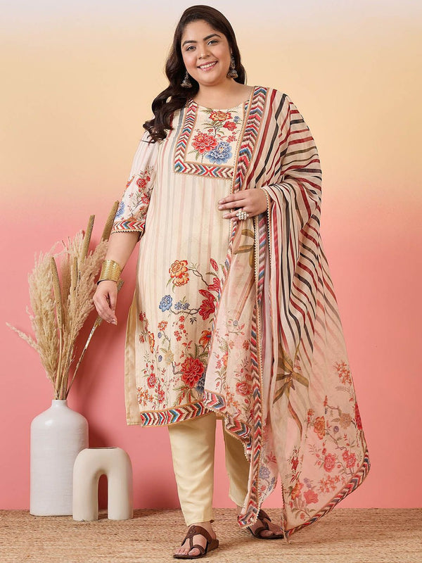 Sztori Women Floral Yoke Design Regular Kurta with Trousers & With Dupatta - Distacart