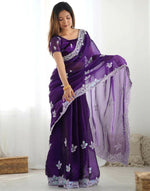Thumbnail for Joban Fashion Shimmer Chiffon Pastel Purple Color Sequence Saree
