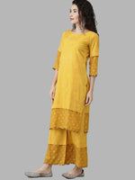 Thumbnail for Ahalyaa Women Mustard Crepe Printed Kurta Palazzo Set With Dupatta