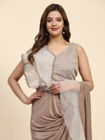 Thumbnail for Light Brown Lycra Solid Ready to Wear Saree with stitched Blouse - Nita - Distacart