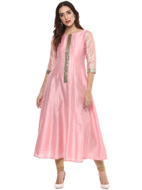 Thumbnail for Ahalyaa Women's Pink Poly Silk Kurta
