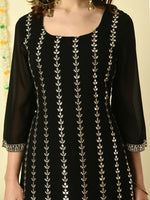 Thumbnail for Myshka Women's Black Georgette Kurta & Palazzos With Dupatta Party Sets - Distacart