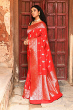 Thumbnail for Joban Fashion Red Handwoven & Zari Work Soft Pure Handloom Banarasi Silk Saree