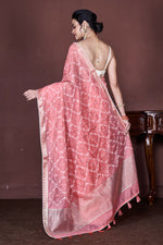 Thumbnail for Morchari Peach Cotton Chanderi Embroidery Saree Unstitched Blouse