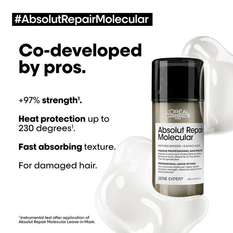 L'Oreal Paris Absolut Repair Molecular Deep Repairing Leave-In Cream For Damaged Hair - Distacart