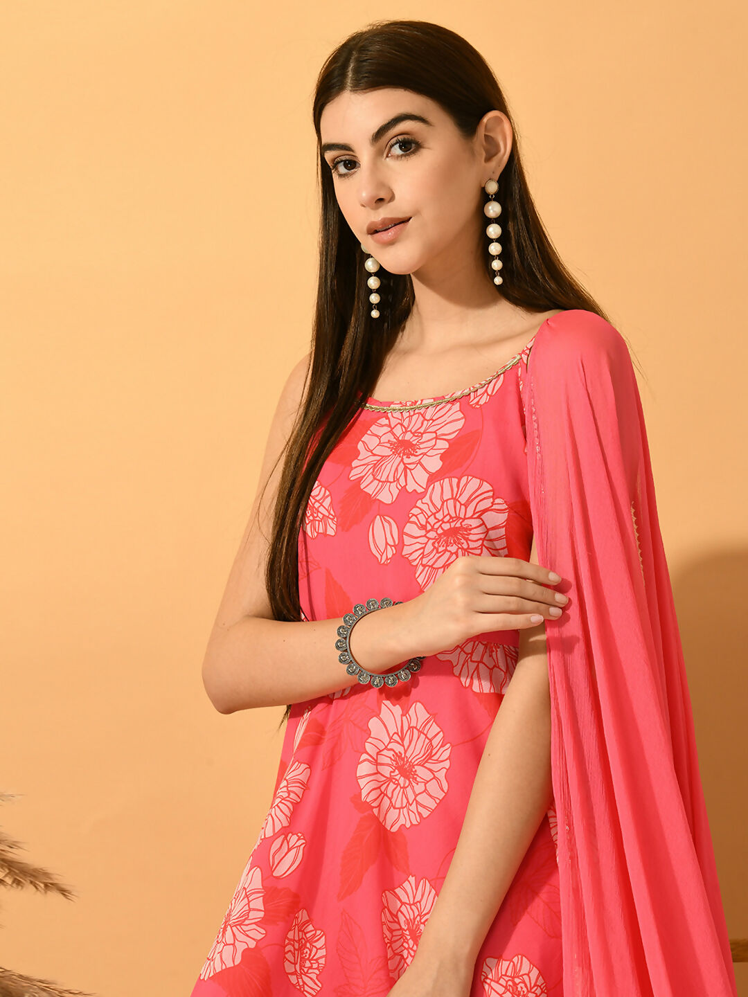 Myshka Women's Pink Festive Flared Anarkali Kurta With Dupatta sets - Distacart