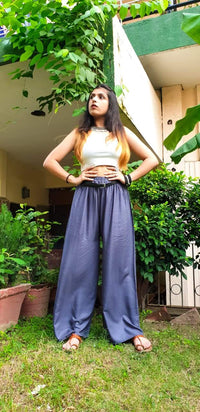 Thumbnail for Women Navy-Blue Solid Straight Palazzos - Rasiya