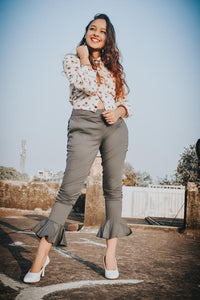 Thumbnail for Women Grey Smart Fit Solid Bottom Flared Trousers - Rasiya