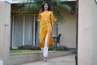 Thumbnail for Women Mustard Embroidered Straight Kurta - Rasiya
