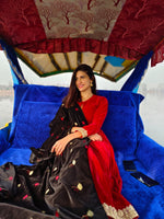 Thumbnail for trueBrowns Black Velvet Silk Embroidered Lace Ready Pleated Saree - Distacart