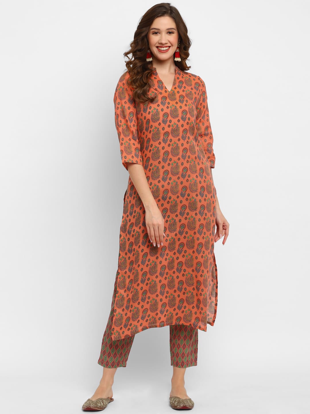 Women Orange Printed Kurta Pant Set - Rasiya