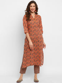 Thumbnail for Women Orange Printed Kurta Pant Set - Rasiya