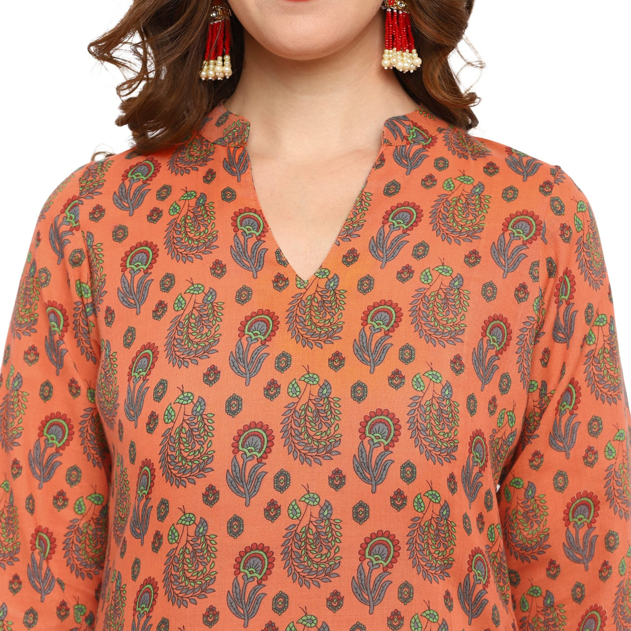 Women Orange Printed Kurta Pant Set - Rasiya