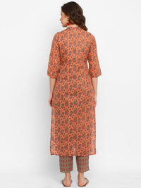 Thumbnail for Women Orange Printed Kurta Pant Set - Rasiya