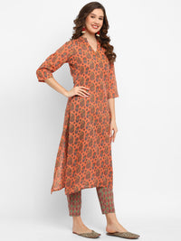 Thumbnail for Women Orange Printed Kurta Pant Set - Rasiya
