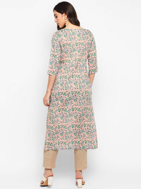 Thumbnail for Women Peach Printed Kurta Pant Set - Rasiya