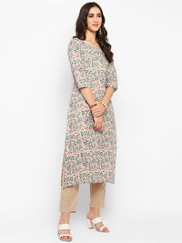 Thumbnail for Women Peach Printed Kurta Pant Set - Rasiya