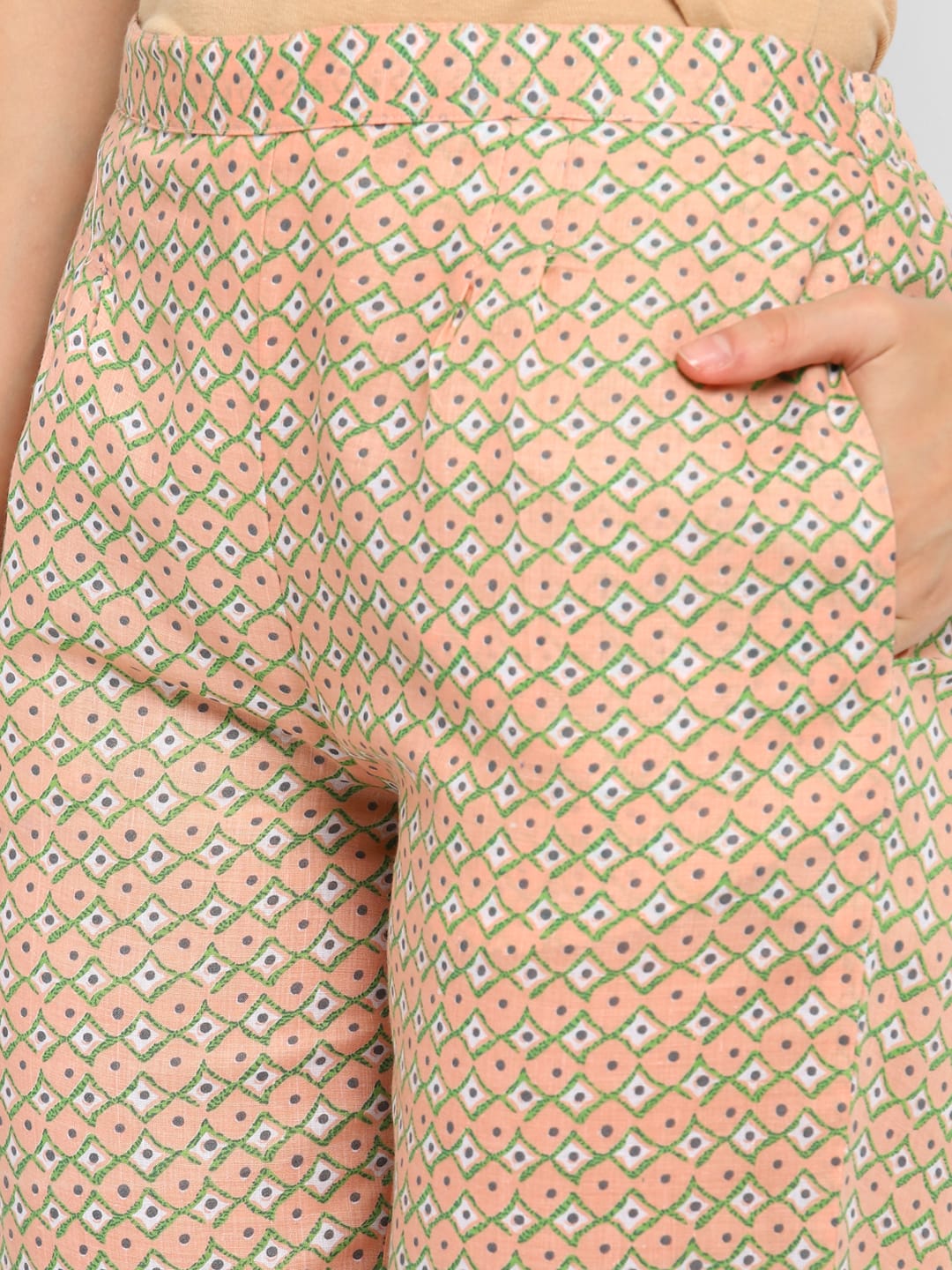 Women Peach Printed Kurta Pant Set - Rasiya