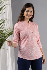 Thumbnail for Women Pink Cotton Printed Tunic - Rasiya
