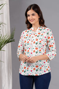 Thumbnail for Women White Cotton Printed Tunic - Rasiya