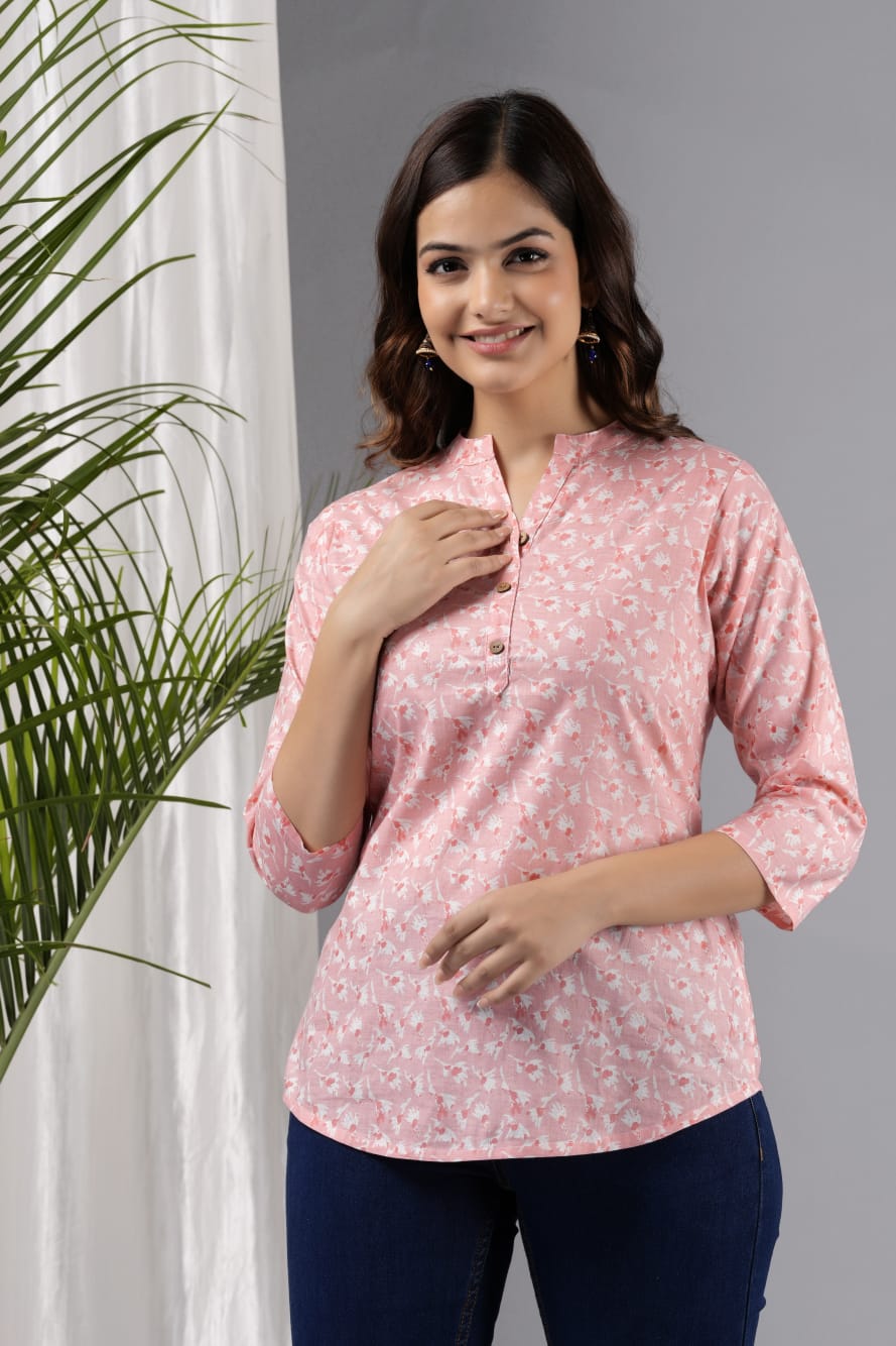 Women Pink Cotton Printed Tunic - Rasiya