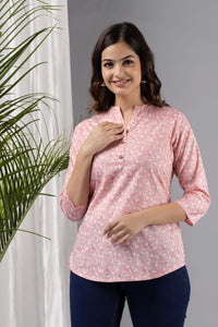 Thumbnail for Women Pink Cotton Printed Tunic - Rasiya