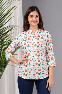 Thumbnail for Women White Cotton Printed Tunic - Rasiya