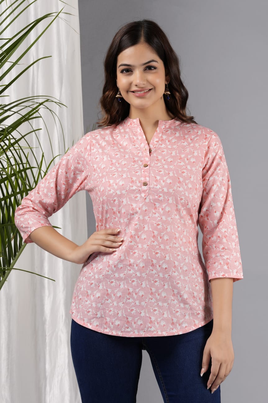 Women Pink Cotton Printed Tunic - Rasiya