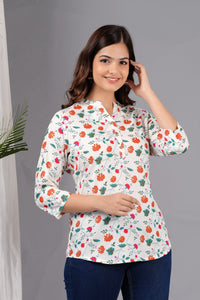 Thumbnail for Women White Cotton Printed Tunic - Rasiya