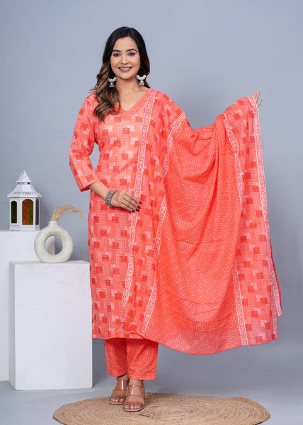 Women Stylish Cotton Kurta with Pant and Dupatta Set - Rasiya