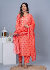 Thumbnail for Women Stylish Cotton Kurta with Pant and Dupatta Set - Rasiya