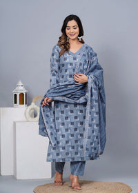 Thumbnail for Women Stylish Cotton Kurta with Pant and Dupatta Set - Rasiya