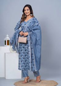 Thumbnail for Women Stylish Cotton Kurta with Pant and Dupatta Set - Rasiya