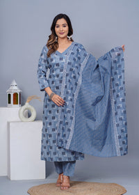 Thumbnail for Women Stylish Cotton Kurta with Pant and Dupatta Set - Rasiya