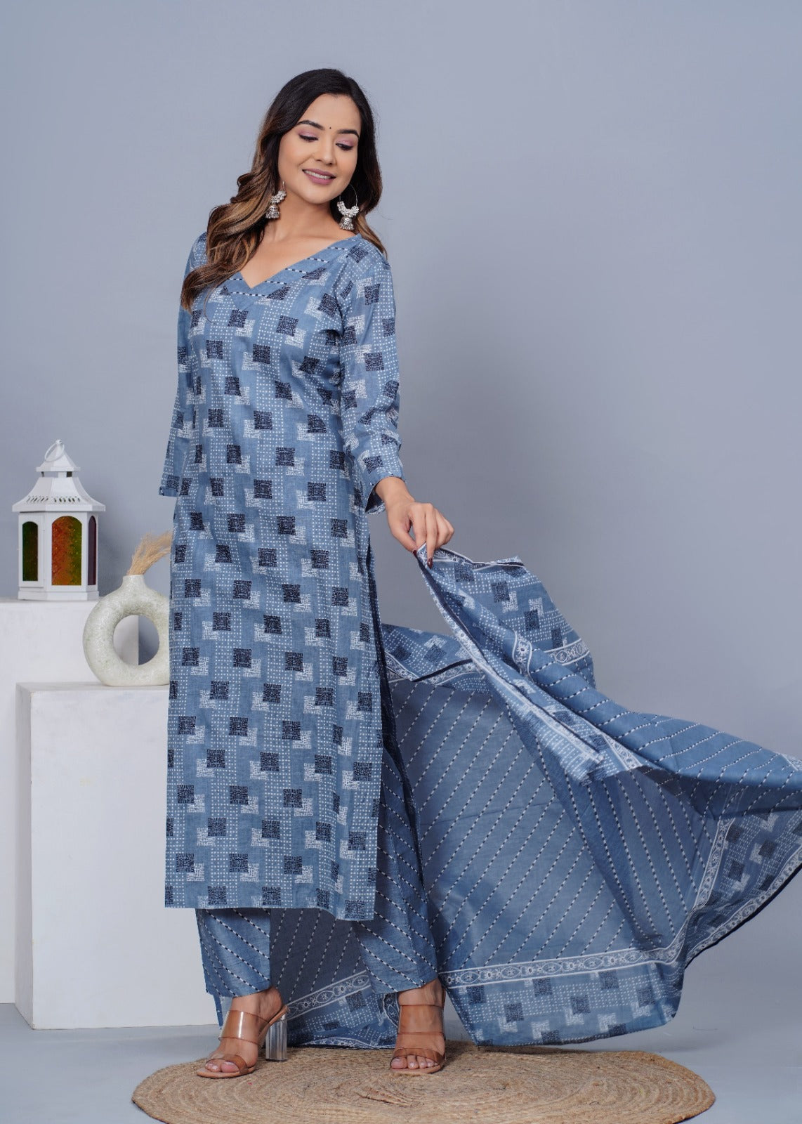 Women Stylish Cotton Kurta with Pant and Dupatta Set - Rasiya