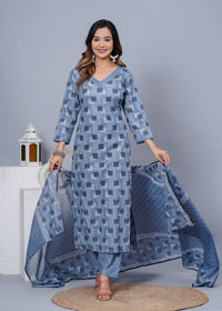 Thumbnail for Women Stylish Cotton Kurta with Pant and Dupatta Set - Rasiya
