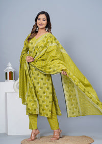 Thumbnail for Women Stylish Cotton Kurta with Pant and Dupatta Set - Rasiya