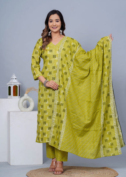 Women Stylish Cotton Kurta with Pant and Dupatta Set - Rasiya