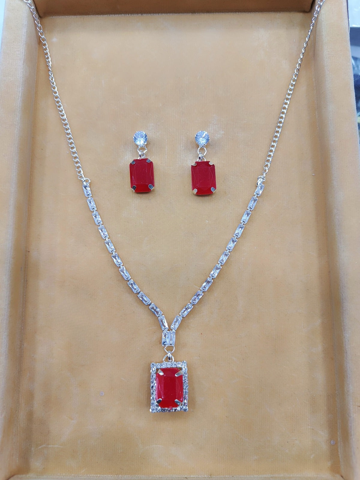 Red Partywear American Diamond Necklace Set By House of Ree
