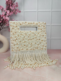 Thumbnail for New Stylish Partywear White Pearl Studded Sling Bag for Womens by House of Ree